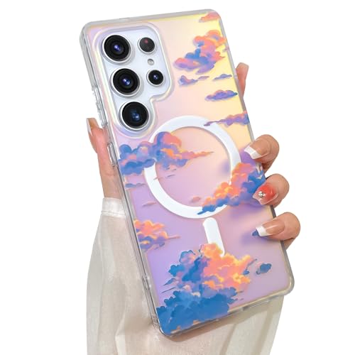 Cute Case for Samsung Galaxy S25 Ultra Case, Iridescent Clouds | Compatible with Magsafe, Aesthetic Twilight Sky Pattern Design for Women Girls, Girly Glitter Magnetic Phone Cover - color: Twilight Sky, size: Samsung Galaxy S25 Ultra