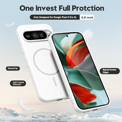 oakxco for Google Pixel 9 Pro XL Case Silicone Mag Safe, Magnetic Slim Thin Phone Case Compatible with Magsafe, Women Girls Cute Girly Aesthetic Soft Rubber Gel Safecase with Camera Cover, White - color: White, size: Pixel 9 Pro XL