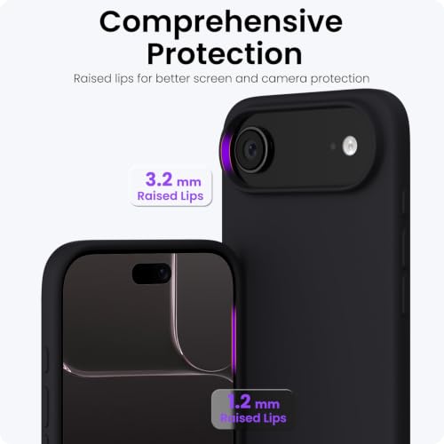 ORNARTO for iPhone Air Case 6.5", Slim Liquid Silicone 3 Layers Soft Gel Rubber Shockproof Protective Cover with Anti-Scratch Microfiber Lining-Black - color: Black