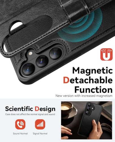 OCASE for Samsung Galaxy S26 Plus Detachable Wallet Case with Card Holder, [2 in 1] PU Leather Flip Folio Case with RFID Blocking Stand Wrist Strap Shockproof Phone Cover 2026, Black | Removable magnetic [wireless charging] [card slot] leather shockproof