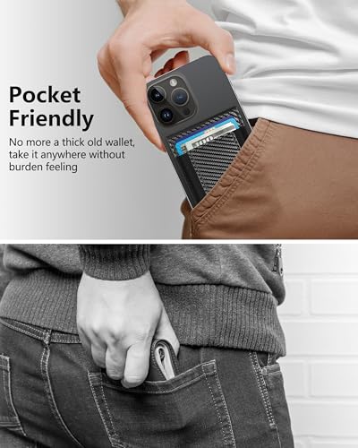 Phone Wallet Stick On with Stand, Adhesive Phone Card Holder, 8-Card Holder - color: Black Carbon Fiber