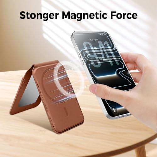 Upgraded for MagSafe Wallet with Makeup mirror，Stronger Magnetic rfid blocking Wallet for iPhone Air 17 16 15 14 13 12 Pro Max,4 Cards Holder with Adjustable Stand(Brown) - color: Brown