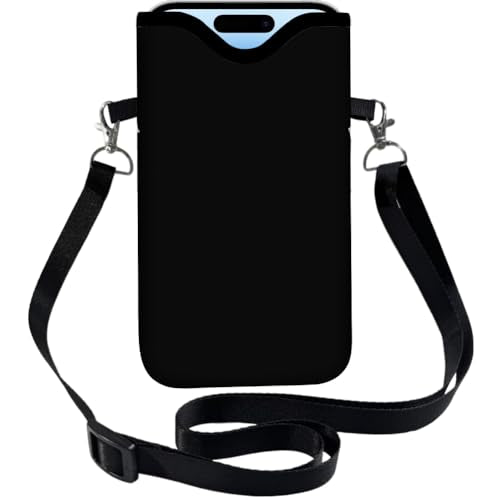 Neoprene Cell Phone Sleeve Pouch with Adjustable Strap Neck Lanyard Fits Most Smartphones 7.1 x 3.9 Inch Black Phone Sleeve Waterproof Carrying Cellphone Crossbody Case Bag for Women Men - color: Black