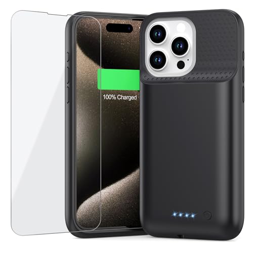 Battery Case for iPhone 15 Pro Max, [2025 Upgraded] 8600mAh Battery Charging Case, Anti-Fall Protection Rechargeable Extended Charger Cover for iPhone 15 Pro Max (6.7inch) Black