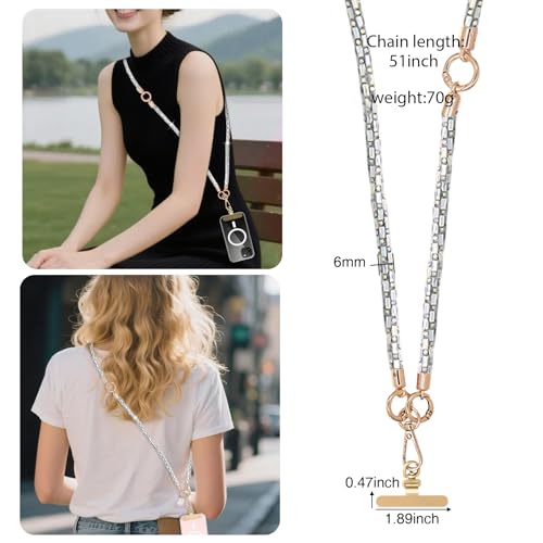 Crystal Phone Lanyard Crossbody Adjustable Rhinestone Anti-Theft Phone Strap Crossbody Cell Phone Neck Strap for Women - color: Ab White
