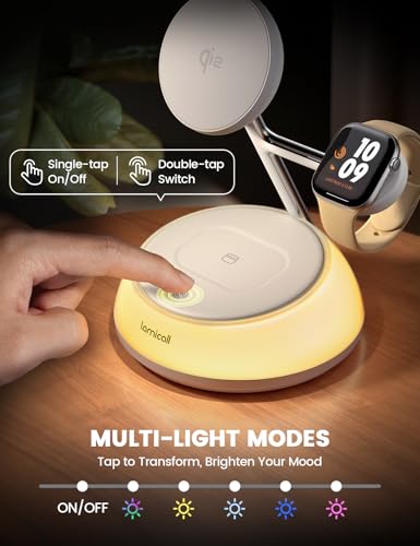 Lamicall 4-in-1 Qi2 Certified Wireless Charging Station for Magsafe, [LED Night Light] 15W Fast Magnetic Charger Stand Gifts, for iPhone 18 Pro/Max/Duo 17 16 15 14 13 12, Watch, Air pods, 30W Adapter