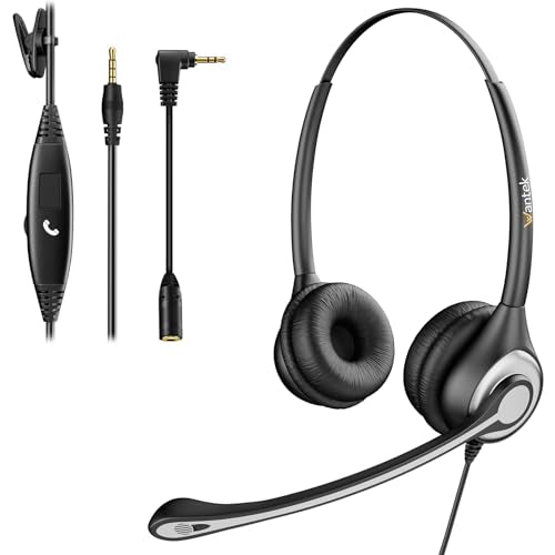 Wantek Cell Phone Headset with Microphone Noise Cancelling, Wired 3.5mm Computer Headphone for iPhone Samsung Android PC Laptop Tablet Skype Call Center Home Office, Ultra Comfort(F602J35)
