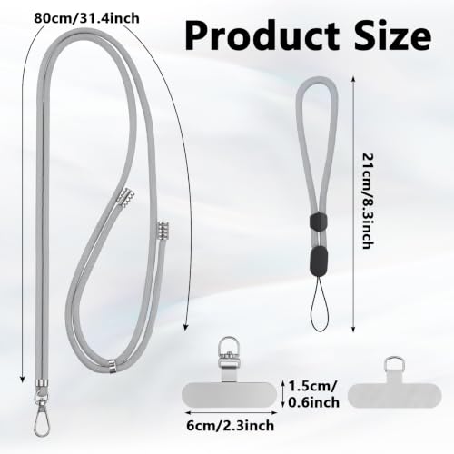 BESARME 2-Pack Phone Lanyard And Wrist Strap Set With 6 Tether Tabs - color: Black Grey