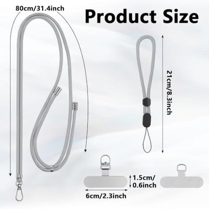 BESARME 2-Pack Phone Lanyard And Wrist Strap Set With 6 Tether Tabs - color: Black Grey