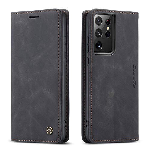 Kowauri Flip Case for Galaxy S21 Ultra, PU Leather, Card Slot, Magnetic Closure, 6.8 inch, Black - color: Black