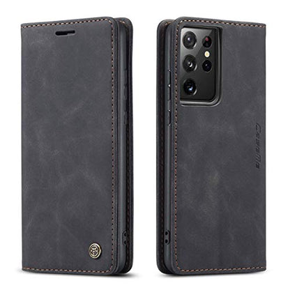Kowauri Flip Case for Galaxy S21 Ultra, PU Leather, Card Slot, Magnetic Closure, 6.8 inch, Black - color: Black