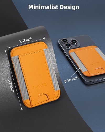 HiWe for MagSafe Wallet, 7 Cards Holder for Phone Case, RFID Blocking - color: Orange Wallet - Grey Band
