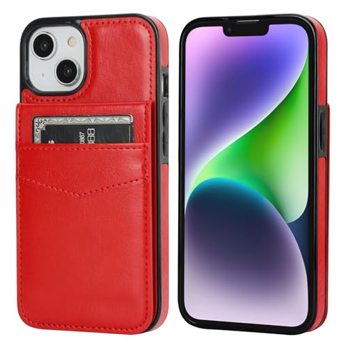 KIHUWEY for iPhone 14 Wallet Case Card Holder Kickstand, Red - color: Red