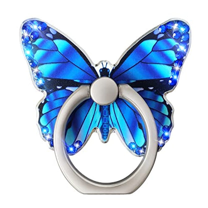 Bling Metal Cute Butterfly Cell Phone Ring Holder 360°Rotation Finger Stand Kickstand Universal Compatible with All Smartphone(Diamond Deep Blue) - color: Butterfly/deep blue