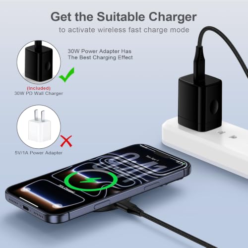 Super Fast Magnetic Wireless Charger Pad MagSafe 25W with 30W Power Adapter - color: Black