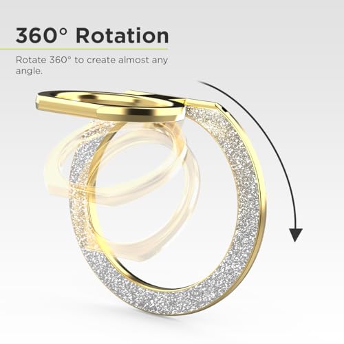 PureGear Magnetic Phone Ring Grip, for MagSafe Kickstand Holder - color: Gold with Silver Glitter