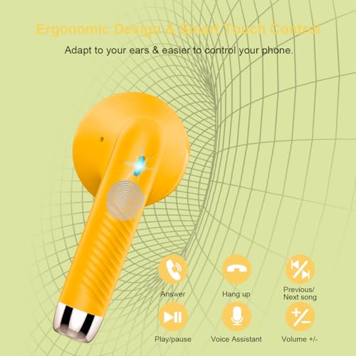 Wireless Earbuds, Bluetooth 5.4 Headphones in Ear with Noise Cancelling Mic - color: butter yellow