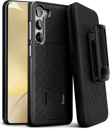 MOTIVE for Samsung Galaxy s24 Plus Case with Belt Clip, Kickstand | 6.6" | Ranger v1 Series, Black, 360° holster, open-top/bottom port access, grip, slim - size: S24 Plus