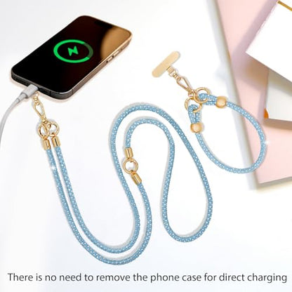 Crystal Phone Lanyard Crossbody and Wrist Strap Lanyard Rhinestone Anti-Theft Phone Strap Phone Neck Strap for Women - color: Sky Blue