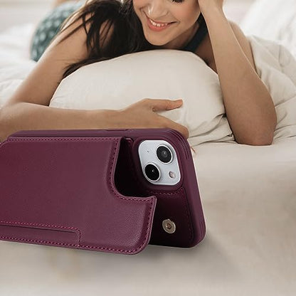 iCoverCase Compatible with iPhone 14 Plus Phone Case with Card Holder, Wallet Case for Women Men RFID Blocking PU Leather Protective Case 6.7 Inch (Wine Red) - color: Wine Red