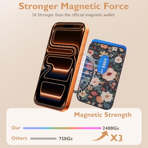 Compatible with Magsafe Wallet Magnetic Card Holder - Retro Flowers Phone Wallets for Women Teen Girls Cute for iPhone 17/16/15/14/13/12 Series Slim for Apple Mag RFID Magnet,Fit 3 Cards - color: Retro Flowers