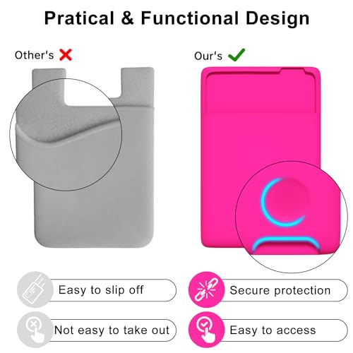 oakxco Phone Wallet Stick On, Secure Phone Card Holder Silicone, Adhesive Pocket Sleeve ID Credit Card, Slim Thin Card Case for Men Women Cute, Compatible with Apple iPhone Samsung Pixel, Hot Pink - color: Hot Pink