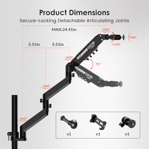 TARION Pneumatic Camera Mount 25" Modular 3-Section Titanrig Arm W - size: Arm W (Pneumatic - Camera)