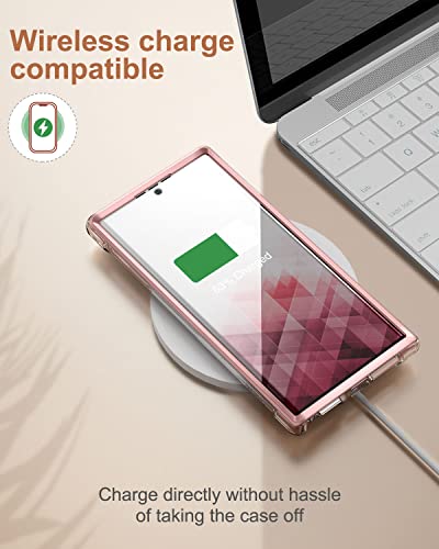 SURITCH for Samsung Galaxy S22 Ultra Clear Case 6.8" (Only), [Built-in Screen Protector] Full Body Protective Hard Shell+Soft TPU Phone Case for Samsung S22 Ultra -(Rose Gold Edge) - color: Rose Gold Edge