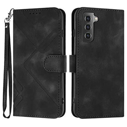 for Samsung S21 Case Wallet Card Holder Strap (Black) | PU Leather Pattern, Card Slots, Cash Pocket, Kickstand, Magnetic Closure, Flip Cover, TPU Inner, Shockproof Protective - color: Black
