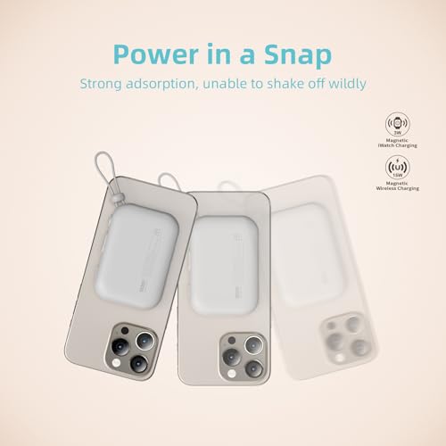 10000mAh Magnetic Power Bank, 20W Fast Charging Wireless Portable Charger with Built-in Charging Compartment for iPhone & Android (White) - color: White