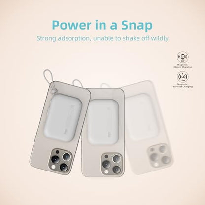 10000mAh Magnetic Power Bank, 20W Fast Charging Wireless Portable Charger with Built-in Charging Compartment for iPhone & Android (White) - color: White