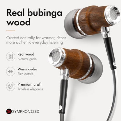 Symphonized Premium Wooden Wired Earbuds with Microphone (Aux 3.5mm Jack) - color: Black, style: 3.5mm Aux