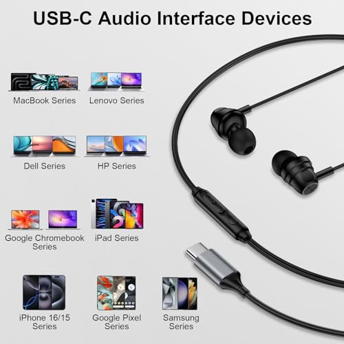 USB C Earbuds Wired Headphones for iPhone 17e 17 Pro Max 17 Air 16 16e 15 - color: Black
