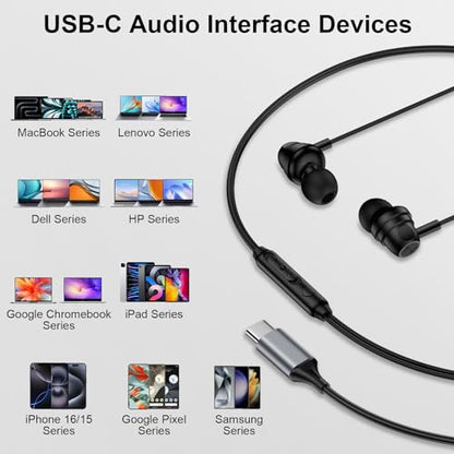 USB C Earbuds Wired Headphones for iPhone 17e 17 Pro Max 17 Air 16 16e 15 - color: Black