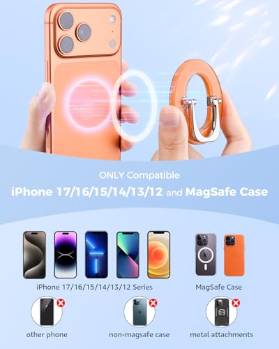 SUPERONE for MagSafe Phone Grip, Adjustable Magnetic Phone Ring Holder - color: Orange