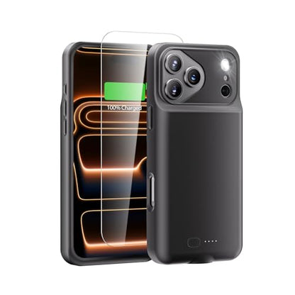 GIN FOXI Battery Case for iPhone 17 Pro Max, Charging Case Charger 8500mAh Ultra-Slim Lightweight Powerful Battery Pack 15W Fast Rechargeable Anti-Fall TPU Juice Box for 17 Pro Max (6.9") Black - color: Black