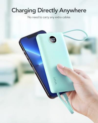 VRURC Portable Charger, Slim Power Bank Built-in 4 Cables, Travel Essential - color: Green
