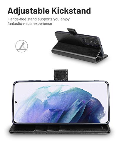 OCASE Compatible with Samsung Galaxy S21 Wallet Case, PU Leather Flip Folio Case with Card Holders RFID Blocking Kickstand Shockproof TPU Inner Shell Phone Cover 6.2 Inch-Black | Card Holders, Kickstand, Shockproof TPU Shell,Magnetic Closure, Protective F