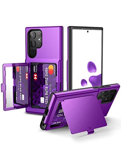 WeLoveCase for Samsung Galaxy S22 Ultra Wallet Case with Credit Card Holder & Hidden Mirror, All-Round Protection Shockproof Phone Cover Designed for Samsung Galaxy S22 Ultra, 6.8 Inch Purple - color: Purple
