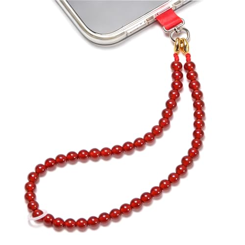 Agate Beaded Phone Wrist Strap for Women Men Stone Beads Charm Handmade Cellphone Chain Lanyard with Tether Tab - color: Red-1, size: 6mm Beads