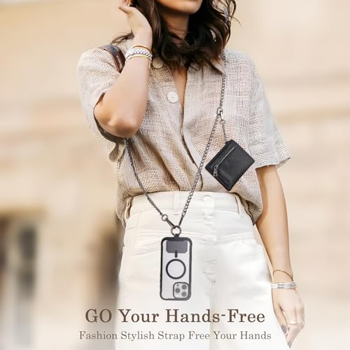 Diaclara Clip and Go Chain Phone Strap with Zipper Pouch- Stylish Crossbody Adjustable Chain Lanyard with Leather Wallet for All Phones, Dark Gold - color: Chain Dark Gold