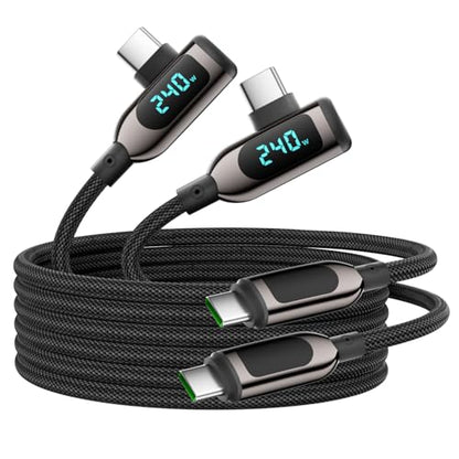 240W Right Angle USB C to USB C Cable, 10ft, 2Pack, Black - size: 10FT-2Pack