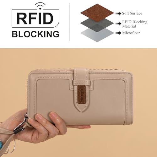 X Wrangler Women's Wallets Bifold Wristlet Wallets for Women Large Capacity Credit Card Wallet with ID Window - color: Apricot