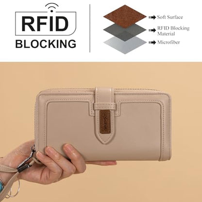 X Wrangler Women's Wallets Bifold Wristlet Wallets for Women Large Capacity Credit Card Wallet with ID Window - color: Apricot