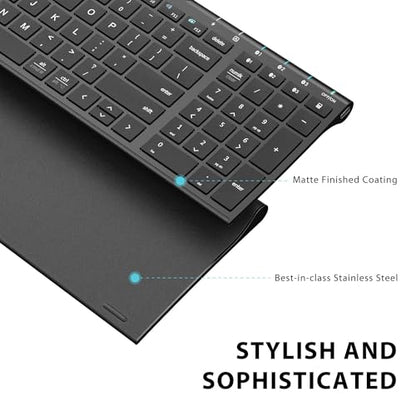 iClever BK10 Bluetooth Keyboard, Universal Bluetooth 5.1 Wireless Keyboard with Number Pad, Ergonomic Design, Multi-Device Compatibility, Stable Connection for Mac, iPad, iPhone, Android, Windows