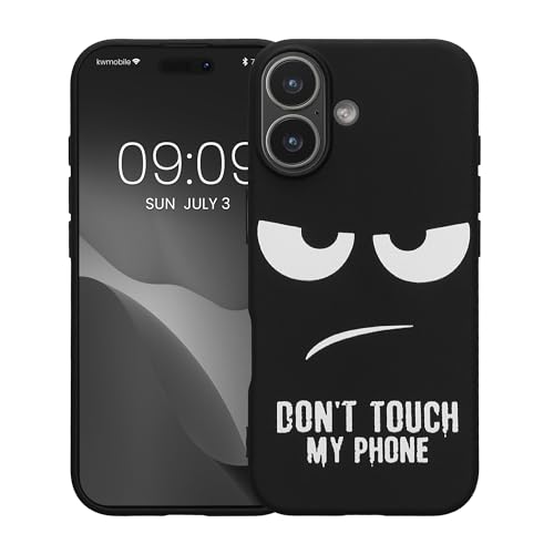 kwmobile TPU Silicone Case Compatible with Apple iPhone 17 - Case Soft Cover - Don't Touch My Phone White/Black - size: iPhone 17