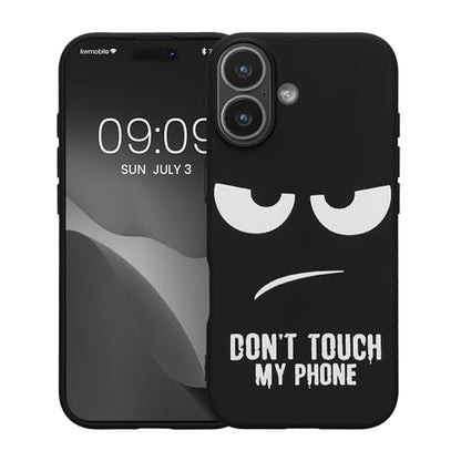kwmobile TPU Silicone Case Compatible with Apple iPhone 17 - Case Soft Cover - Don't Touch My Phone White/Black - size: iPhone 17