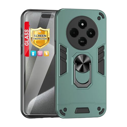 Compatible with Xiaomi Redmi A4/Poco C75/Redmi A3 Pro/14C 4G Phone Case Cover Built-in Stand Shockproof and Drop-Proof [with Tempered Glass Screen Protector] Green - color: HY-GZS-green, size: Xiaomi Redmi A4/Poco C75/Redmi A3 Pro/14C 4G
