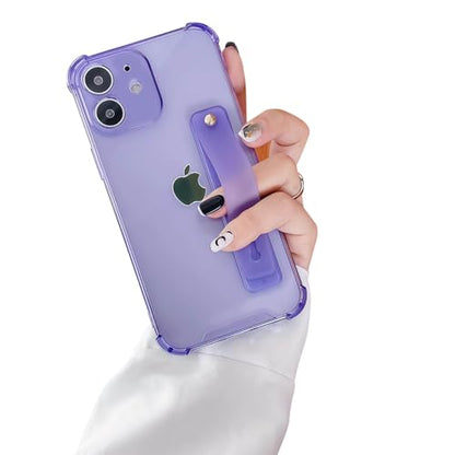 Compatible for iPhone 12 Case with Strap Holder Stand - Lavender | Wristband Kickstand, Clear Soft TPU, Adjustable Finger Hand Grip Loop, Shockproof Bumper Rugged Cover - color: English Lavender, size: iPhone 12 6.1"