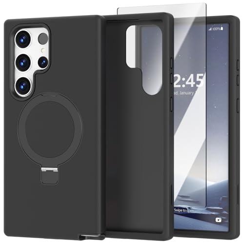 Magnetic Designed for Samsung Galaxy S23 Ultra Case,with Screen Protector+Kickstand,Shockproof Protective Phone Cover,Case for Galaxy S23 Ultra 5G 6.8"（Black） - color: Black, size: for Galaxy S23 Ultra